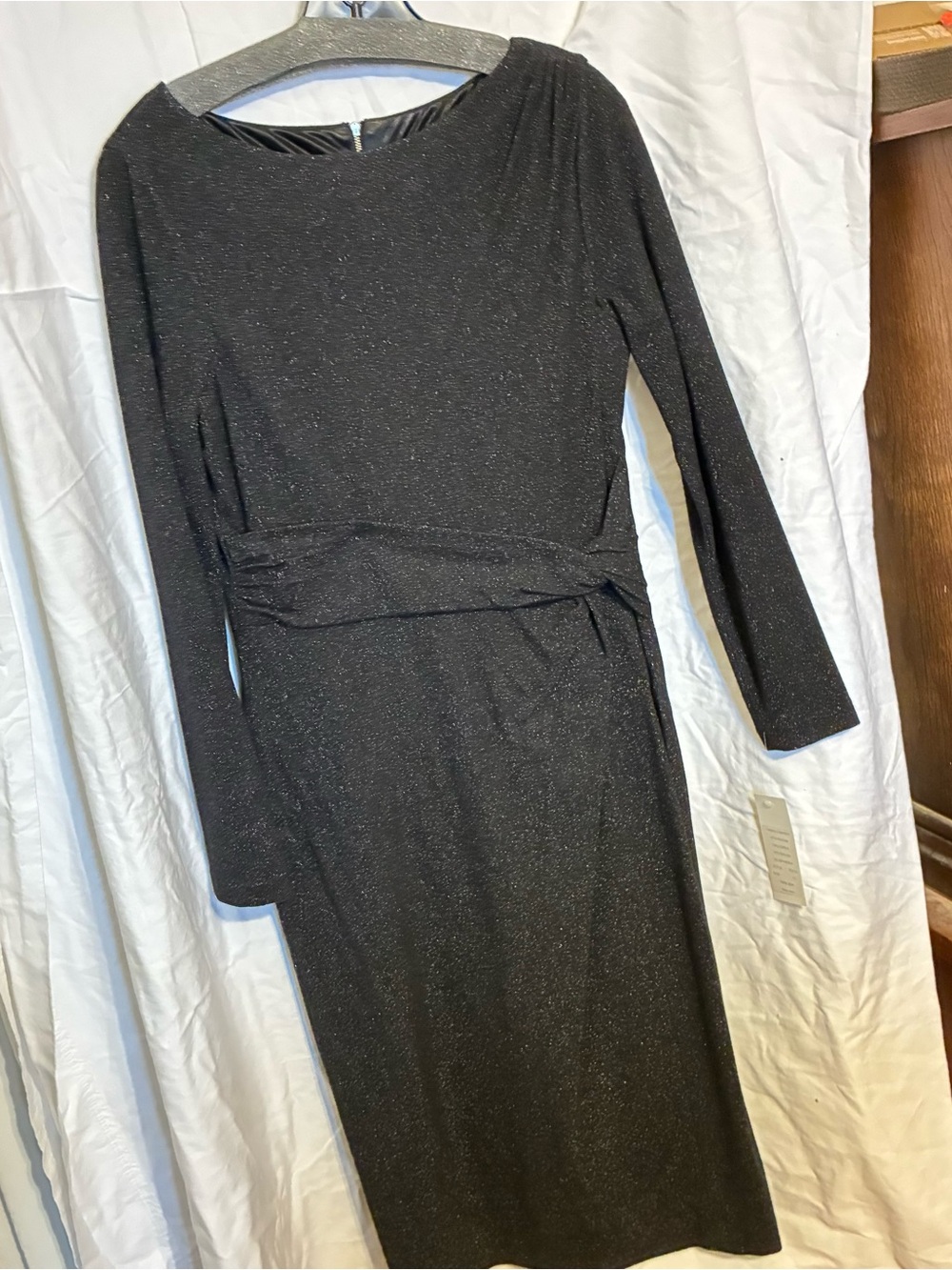 Teri Jon Black Sparkle Long Sleeve Sheath Dress